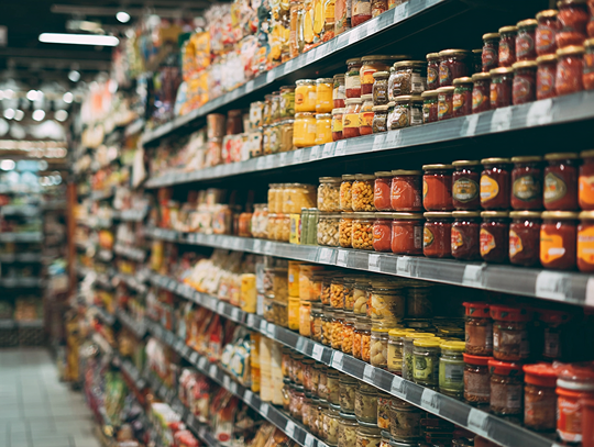 Imagen muestra un pasillo de una tienda con productos en las estanterías
